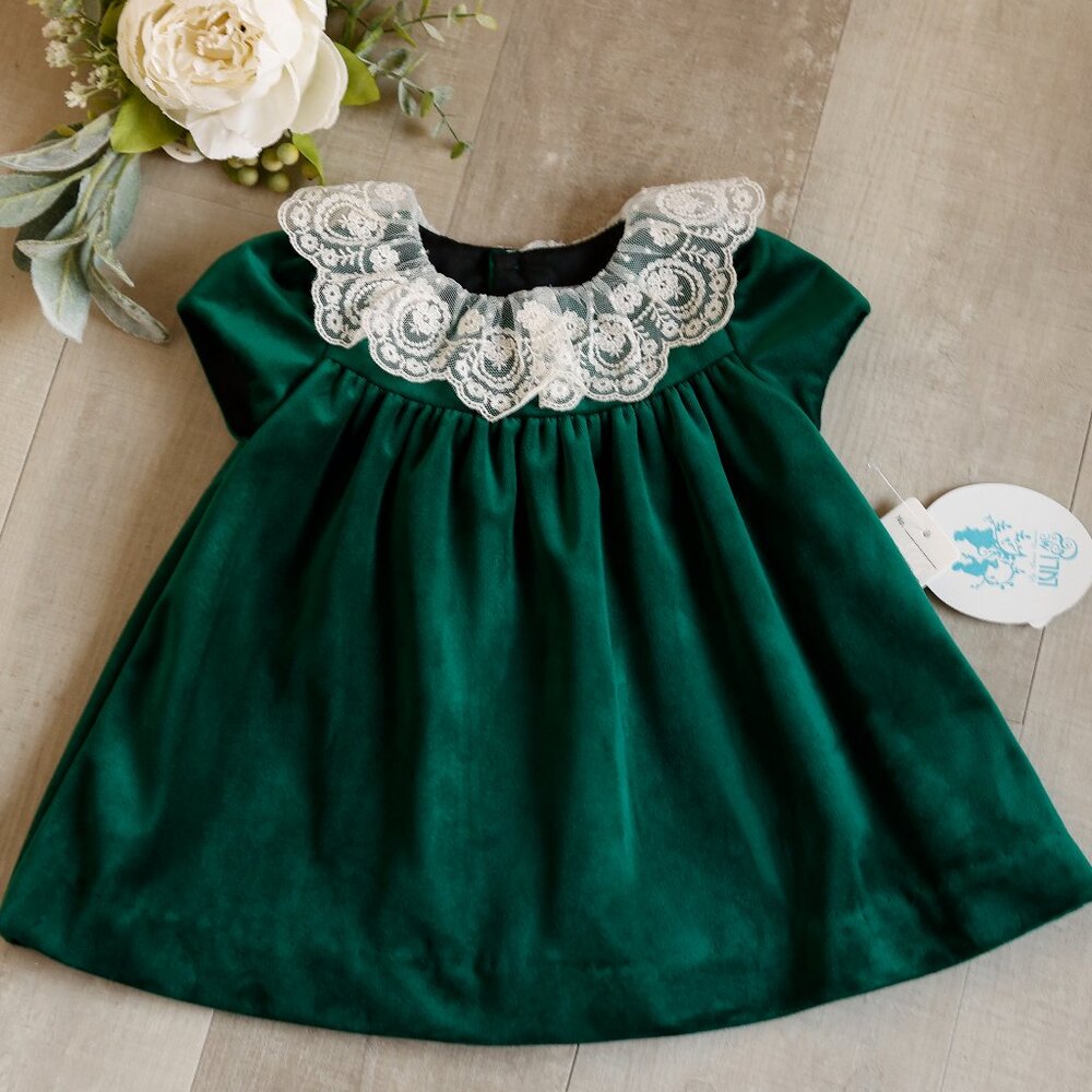 Green Velvet Dress Vintage Lace Collar Boutique 9 Months NWT